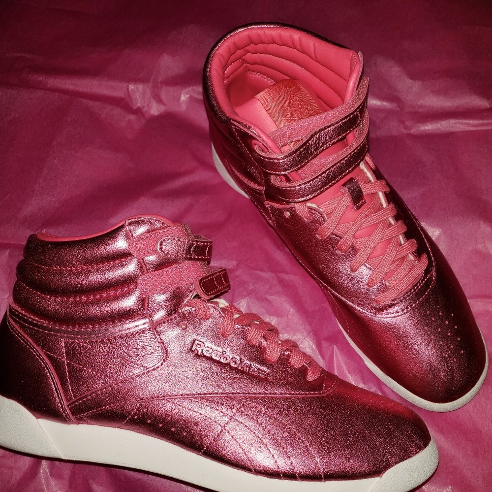 Metallic Sharp Pink Hi Top Reebok Classics